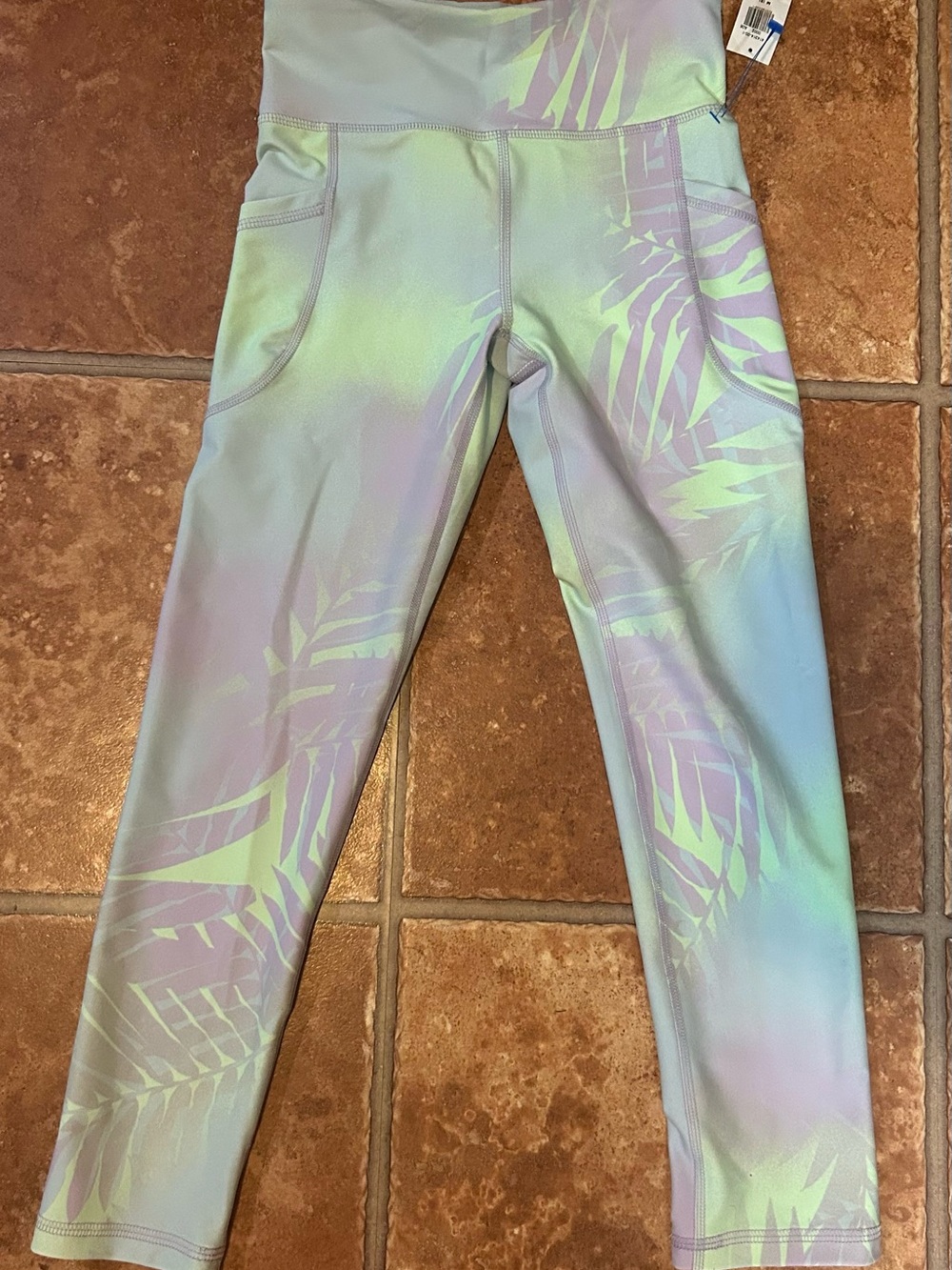 Old Navy Pastel Green & Lilac Kids Leggings with Leaf Print